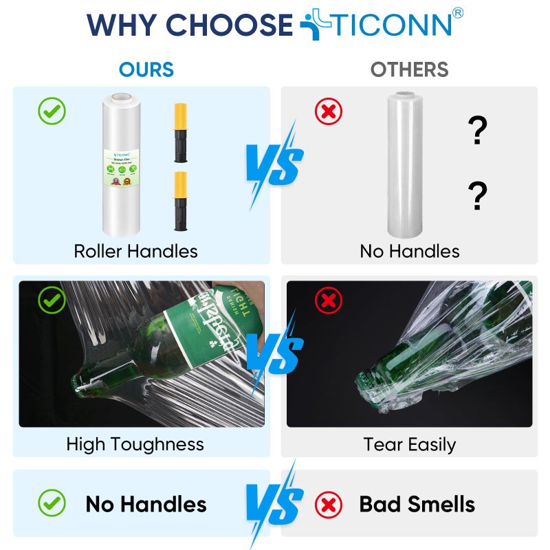 TICONN Stretch Wrap Stretch Film Roll, 1000ft Industrial Strength 15 inch Wide Clear Plastic Wrap with Handles for Pallet Wrapping Shipping Moving - Image 4