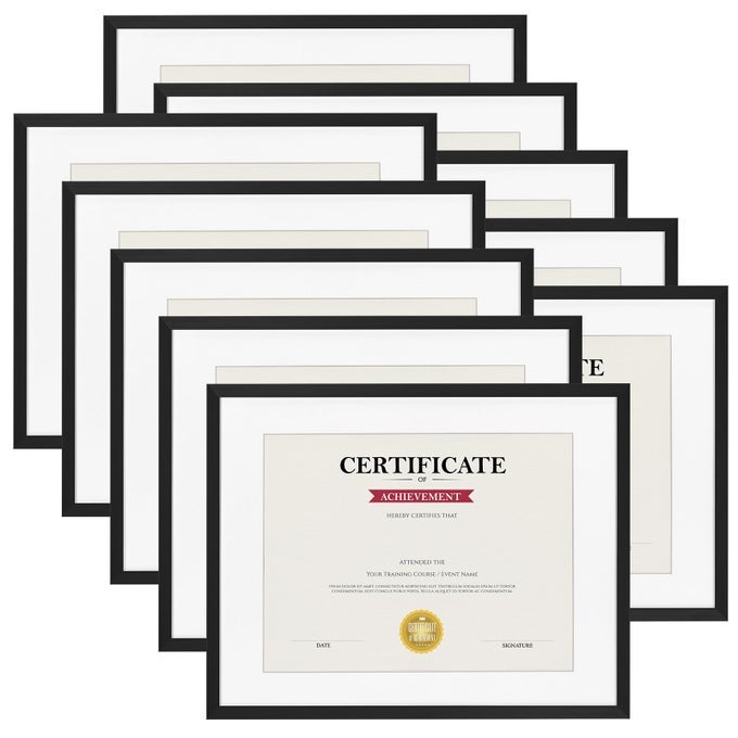 10PACK 85X11 PICTURE FRAME WITH MAT 11X14 MATTED TO 85 X 11 CERTIFICATE DIPLOMA AWARD DOCUMENT DEGREE MULTI 14X11 BLACK FRAMES FOR WALL OR TABLETOP DISPLAY