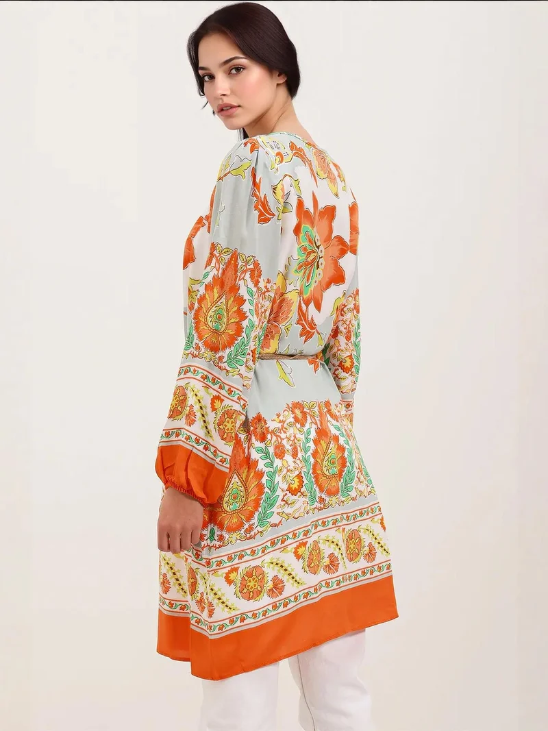 Big Dart Bright Orange BDART Flowering Mini Dress with Bow for Women | Best Price UAE