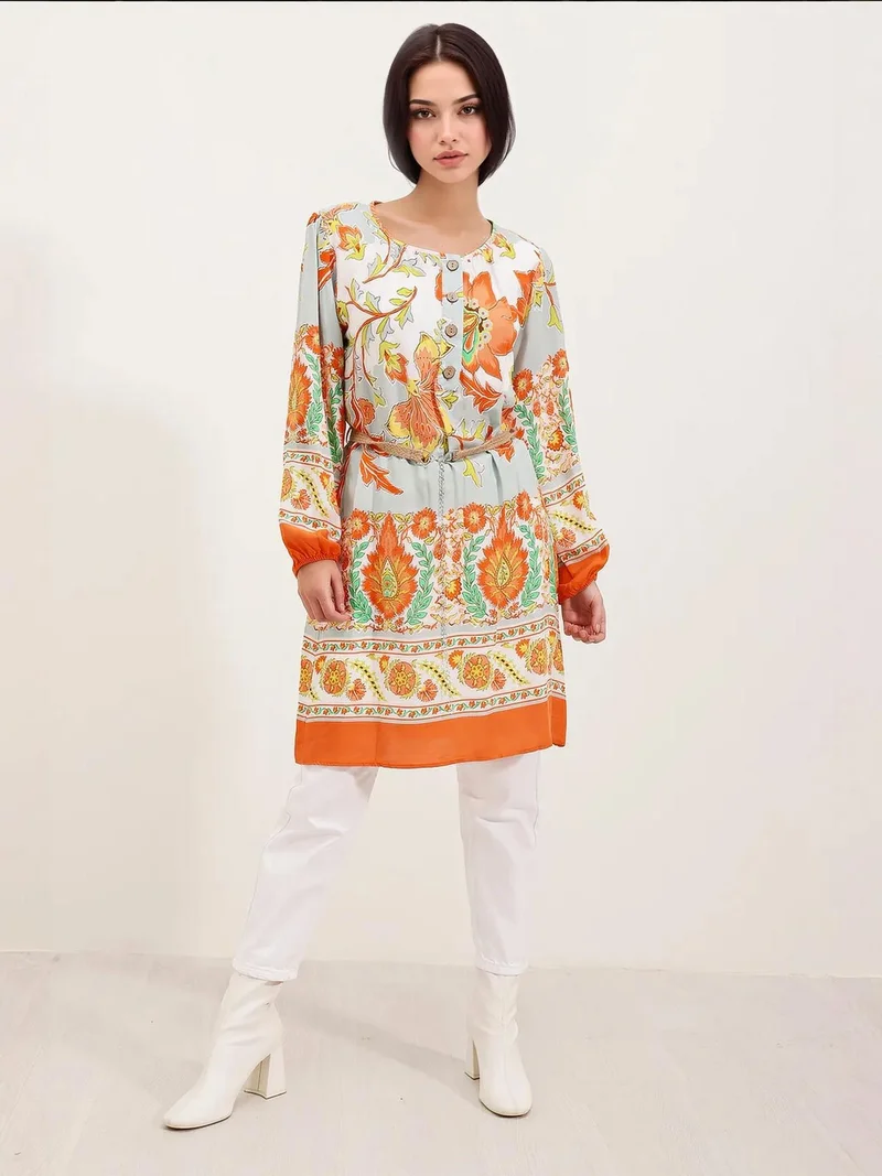 Big Dart Bright Orange BDART Flowering Mini Dress with Bow for Women | Best Price UAE