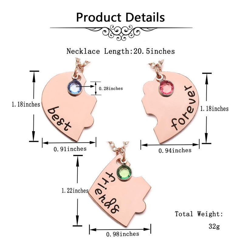 Jovivi Best Friends Forever Necklaces for 3 Alloy Heart Puzzle Pieces BBF Friendship Pendant Necklace Best Friends Jewelry - Image 5