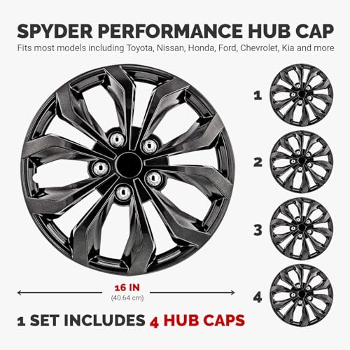 Pilot Automotive WH555-16GM-B 16 Inch Spyder Gunmetal Grey Universal Hubcap Wheel Covers For Cars - Set Of 4 - Fits Most Cars - Image 2