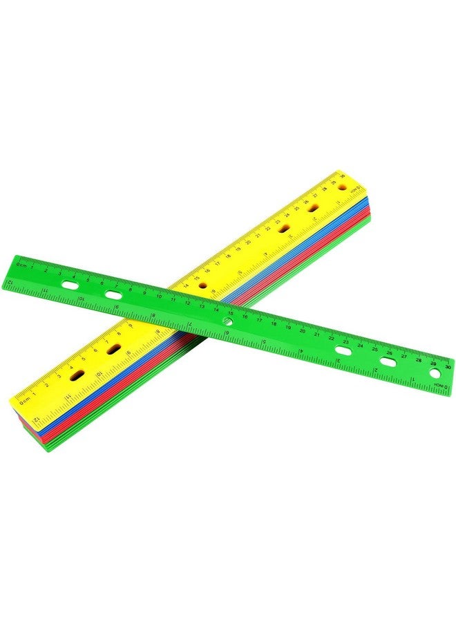 بينجيو مجموعة من 96 مسطرة بلاستيكية ملونة مقاس 12 بوصة من بينجي، مسطرة بلاستيكية مستقيمة بفتحة، أداة قياس بالبوصات والمتري، لوازم مكتبية ومدرسية - Image 4
