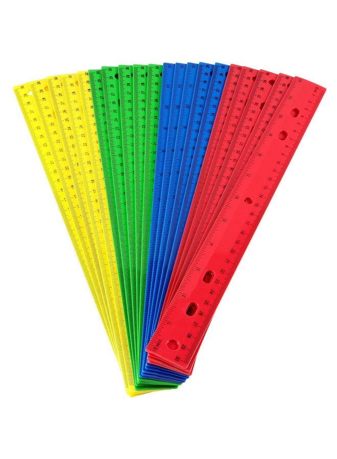 بينجيو مجموعة من 96 مسطرة بلاستيكية ملونة مقاس 12 بوصة من بينجي، مسطرة بلاستيكية مستقيمة بفتحة، أداة قياس بالبوصات والمتري، لوازم مكتبية ومدرسية - Image 1