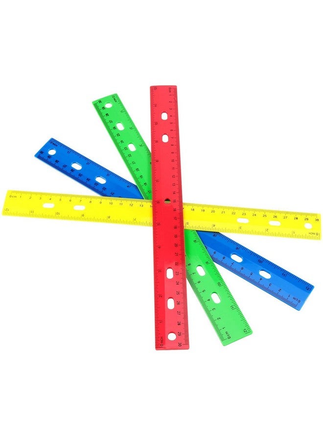 بينجيو مجموعة من 96 مسطرة بلاستيكية ملونة مقاس 12 بوصة من بينجي، مسطرة بلاستيكية مستقيمة بفتحة، أداة قياس بالبوصات والمتري، لوازم مكتبية ومدرسية - Image 3