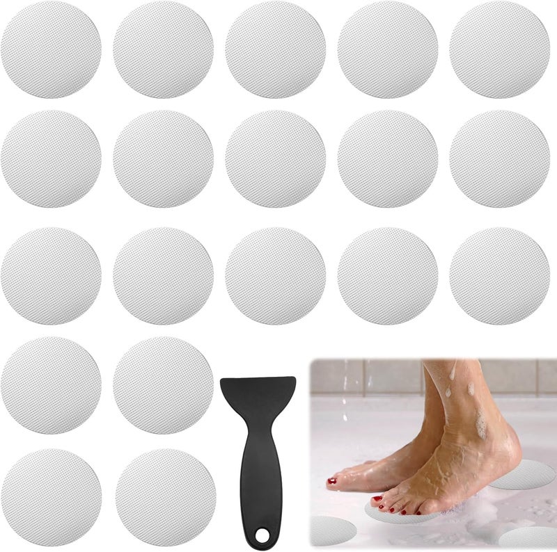 Coufce 24 PCS Bathtub Non Slip Stickers White Adhesive Decals Round Shape Anti Slip Shower Stickers Bath Non Slip Stickers for Floor Bathroom Stairs Ladders with Scraper - Image 1