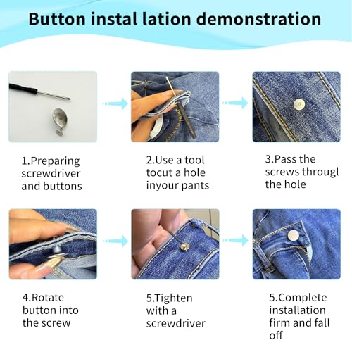 JANCAN 14 PCS Jean Buttons for Loose Jeans - 17 mm Reusable Replacement Buttons No-Sew Nailess Removable Metal Jeans Buttons with Screwdrivers for Cowboy Clothing Jackets Pants DIY Accessories (14) - Image 3