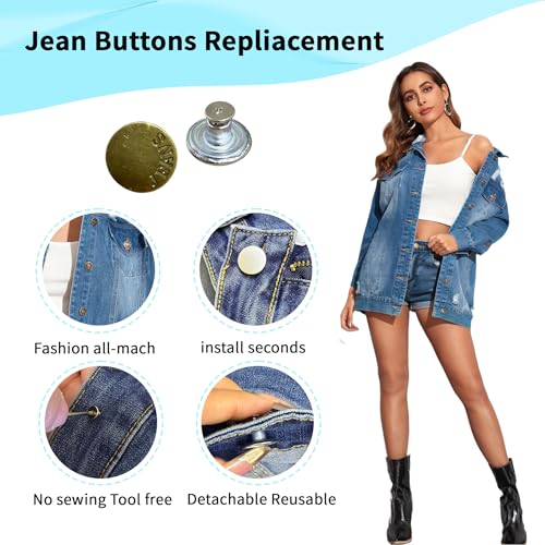 JANCAN 14 PCS Jean Buttons for Loose Jeans - 17 mm Reusable Replacement Buttons No-Sew Nailess Removable Metal Jeans Buttons with Screwdrivers for Cowboy Clothing Jackets Pants DIY Accessories (14) - Image 4
