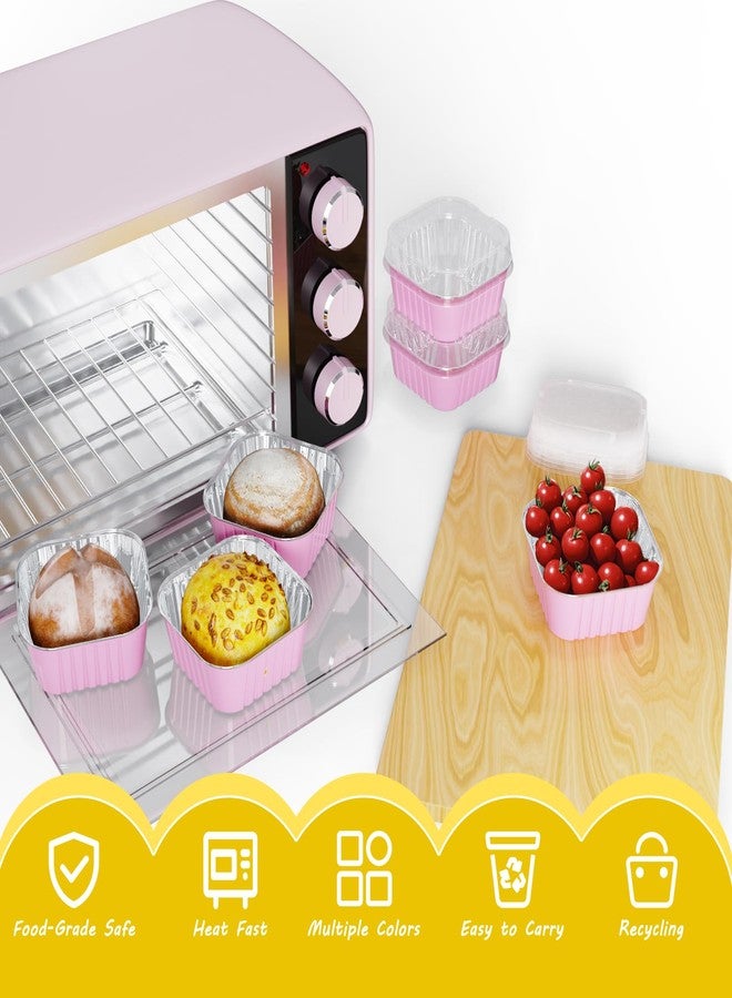 Ksmxos 50 Pack Square Mini Cake Pans with Lids,Mini Loaf Pans with Lids,Aluminum Foil Baking Cups,Disposable Ramekins Cupcake Cups,Dessert Cups for Wedding Birthday Party Picnics,5oz (Pink) - Image 3