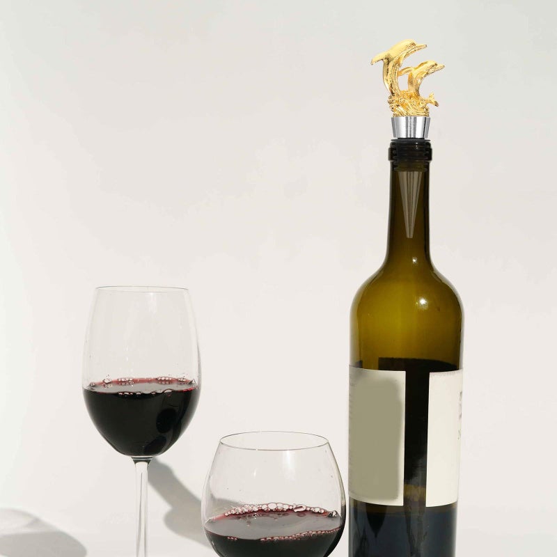 Zinc Alloy Dolphin Wine Bottle Stoppers Set of 2 Airtight Seal for Home Bar Party - Image 5