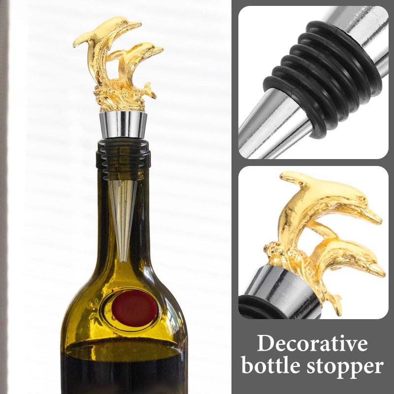 Zinc Alloy Dolphin Wine Bottle Stoppers Set of 2 Airtight Seal for Home Bar Party - Image 3