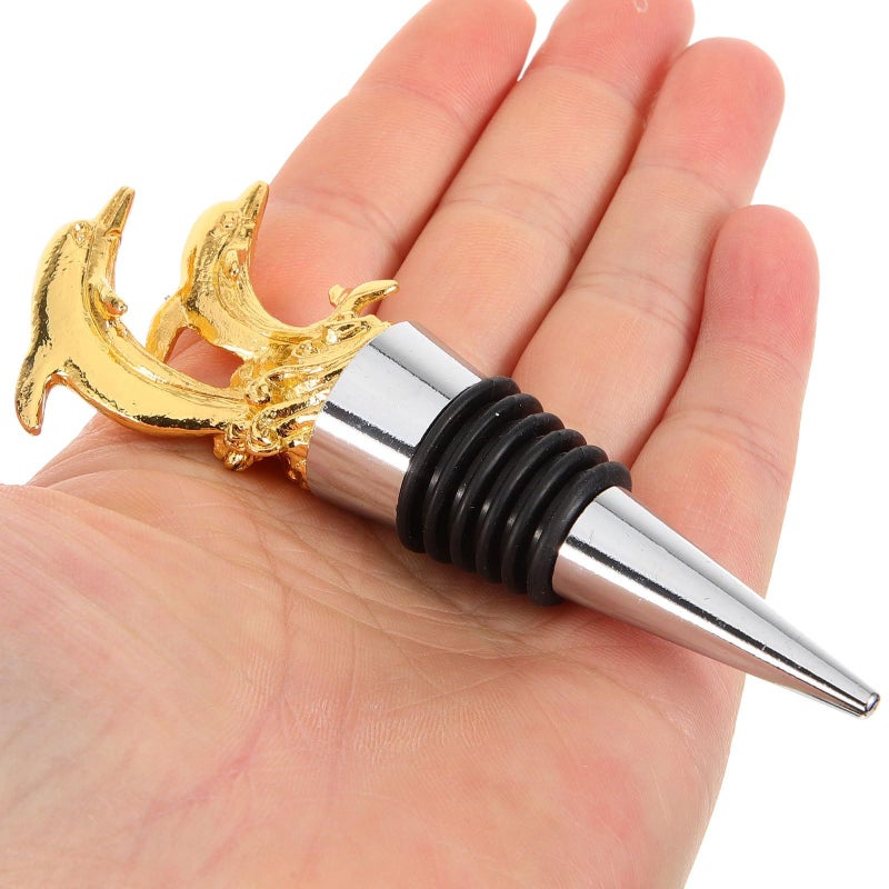 Zinc Alloy Dolphin Wine Bottle Stoppers Set of 2 Airtight Seal for Home Bar Party - Image 4