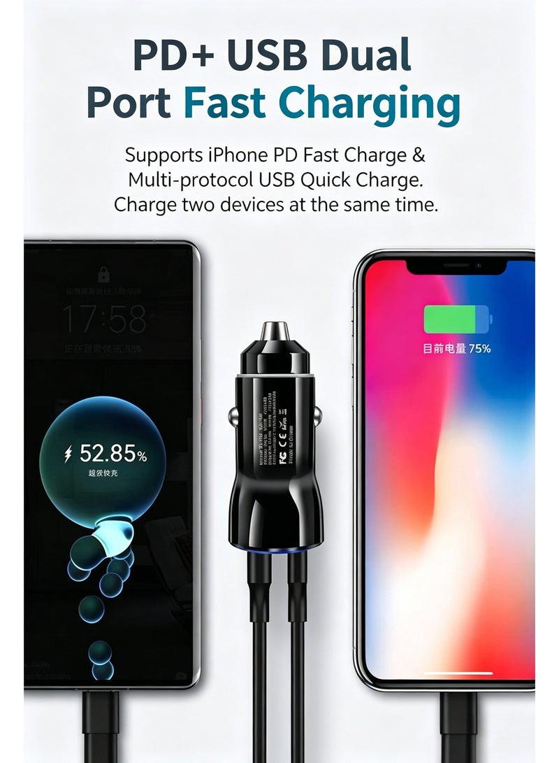 QPDA   C18 120W Mini Car Charger, PD45W Dual Port USB & Type-C Fast Charging Car Adapter, Smart Temperature Control, Multi Safety Protection for iPhone and Android - Image 3