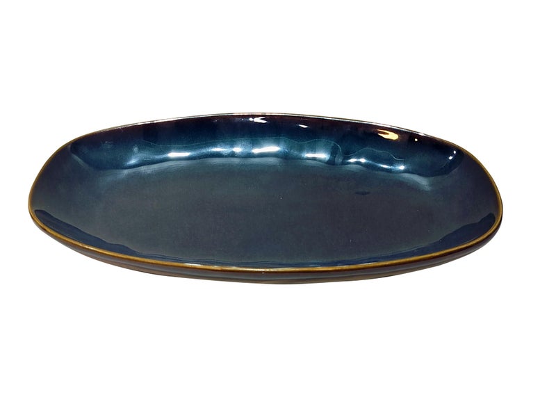 Lemon Tree Oval Shape Ceramic Stoneware Serving Platter Plate for Snacks Serving (Blue) - Image 2