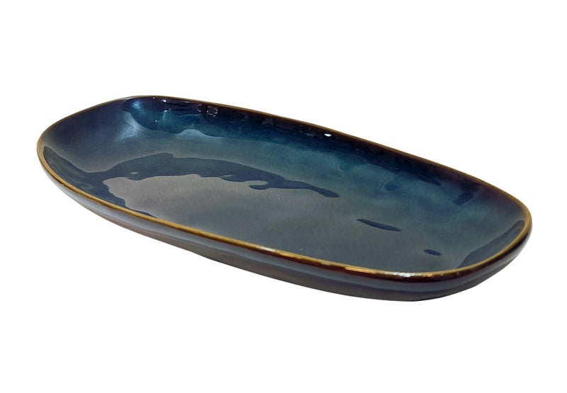 Lemon Tree Oval Shape Ceramic Stoneware Serving Platter Plate for Snacks Serving (Blue) - Image 1