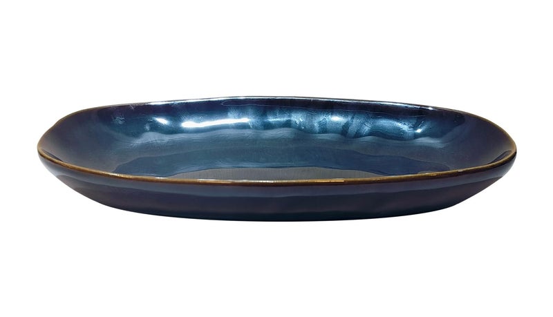 Lemon Tree Oval Shape Ceramic Stoneware Serving Platter Plate for Snacks Serving (Blue) - Image 3