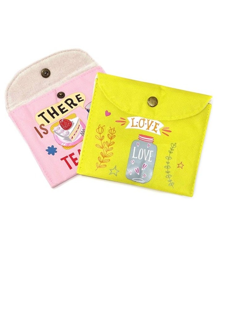 HONBAY 2PCS Cute Cartoon Sanitary Napkin Bags – Cotton Tampon Storage Organizer Pouch for Women & Girls, Travel-Friendly Period Pouch  - Image 1
