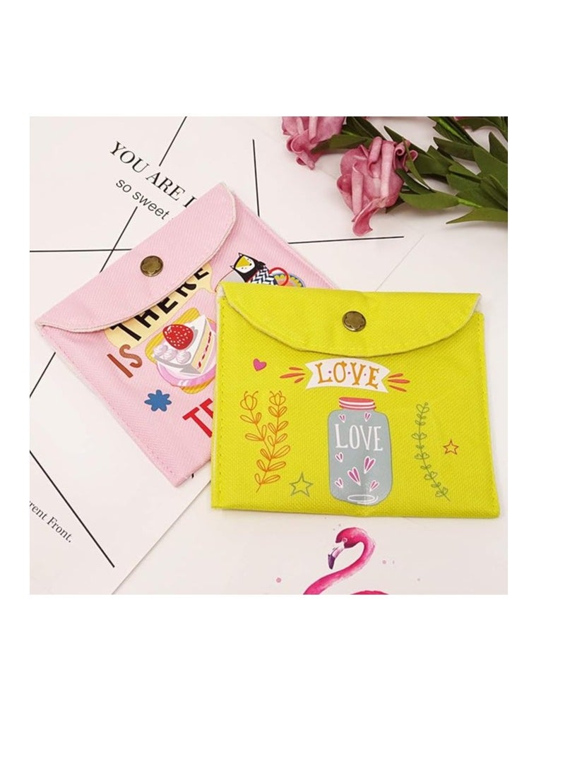 HONBAY 2PCS Cute Cartoon Sanitary Napkin Bags – Cotton Tampon Storage Organizer Pouch for Women & Girls, Travel-Friendly Period Pouch  - Image 2