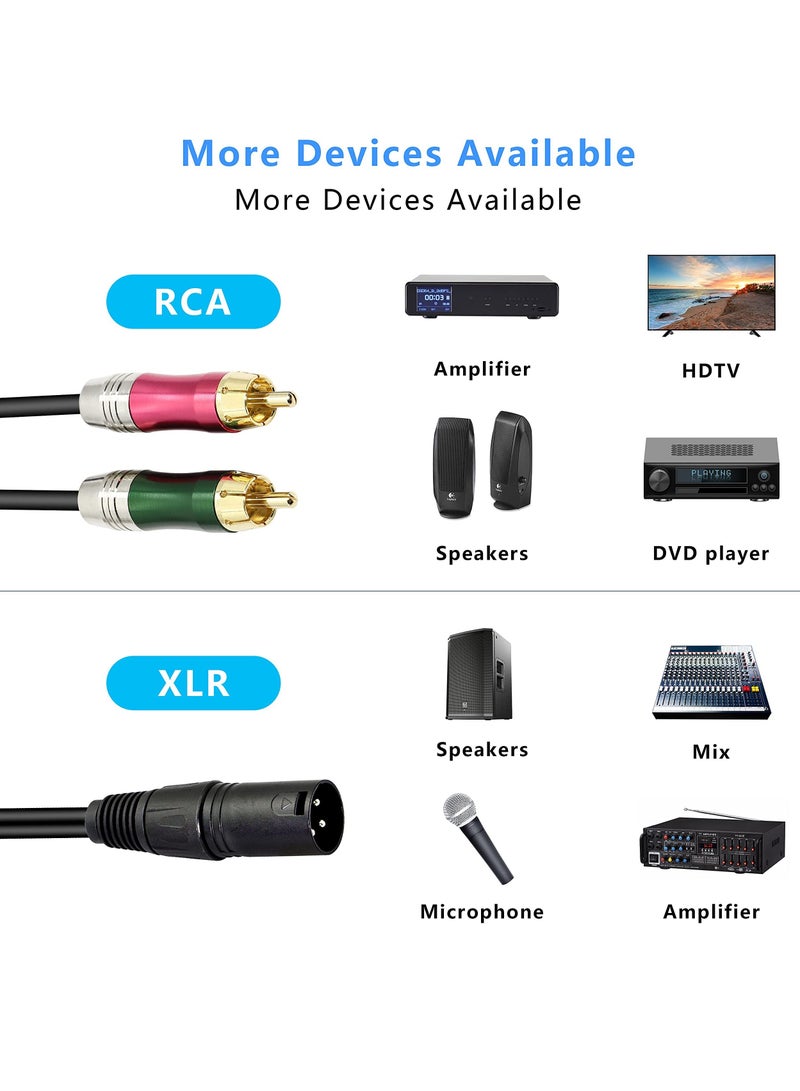 Y&D XLR to 2 RCA Y Splitter Audio Cable, 0.5 M Unbalanced 3 Pin Male Dual Male, Stereo Breakout Cable Adapter Amplifier, Gold Plated Plugs for Microphone Mixing Consoles - Image 3