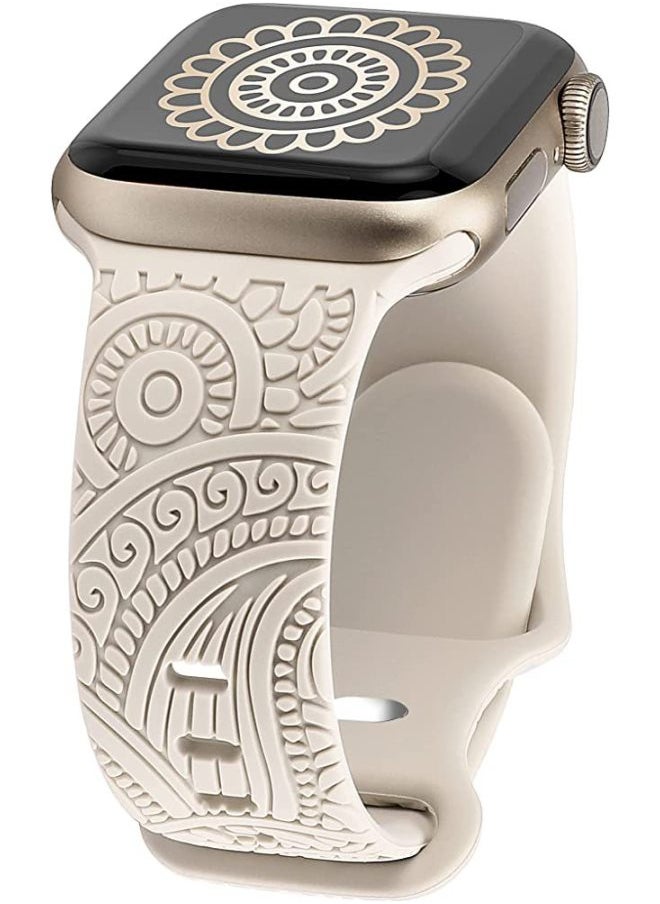 Generic - Suitable For Apple Watch For Apple Strap Laser Carved Embossed Cashew Flower Pattern Butterfly Buckle Silicone Strap-Color:38/40/41MM Standard Cashew Flower 06# Ice Ocean Blue - Image 1