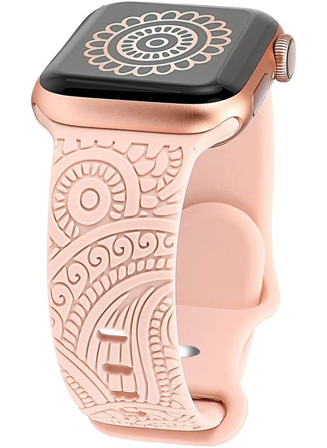 Generic - Suitable For Apple Watch For Apple Strap Laser Carved Embossed Cashew Flower Pattern Butterfly Buckle Silicone Strap-Color:38/40/41MM Standard Cashew Flower 06# Ice Ocean Blue - Image 1