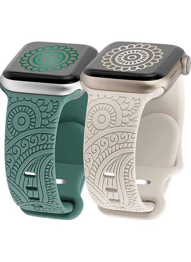 Generic - Suitable For Apple Watch For Apple Strap Laser Carved Embossed Cashew Flower Pattern Butterfly Buckle Silicone Strap-Color:38/40/41MM Standard Cashew Flower 06# Ice Ocean Blue - Image 1