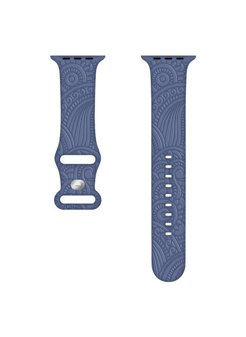 Suitable For Apple Watch For Apple Strap Laser Carved Embossed Cashew Flower Pattern Butterfly Buckle Silicone Strap-Color:38/40/41MM Standard Cashew Flower 06# Ice Ocean Blue