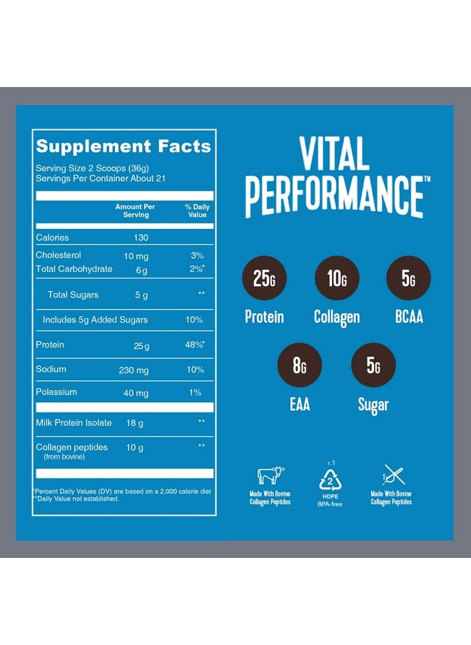 Vital Proteins Vital Proteins Performance Powder, 25g Lactose-Free Milk Protein Isolate Powder, NSF for Sport Certified, 10g Grass-Fed Collagen Peptides, 8g EAAs, 5g BCAAs, Gluten-Free - Chocolate, 1.72lb  - Image 2
