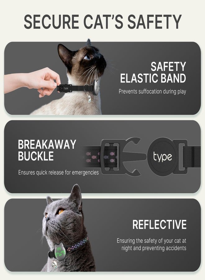 typecase Waterproof Airtag Cat Collar, Breakaway Cat Airtag Collar with Luminous & Reflective Fish Pattern, Lightweight Kitten Collars for Apple Air tag, Hidden GPS Tracker Holder for Cats, Kittens(9-13") - Image 4