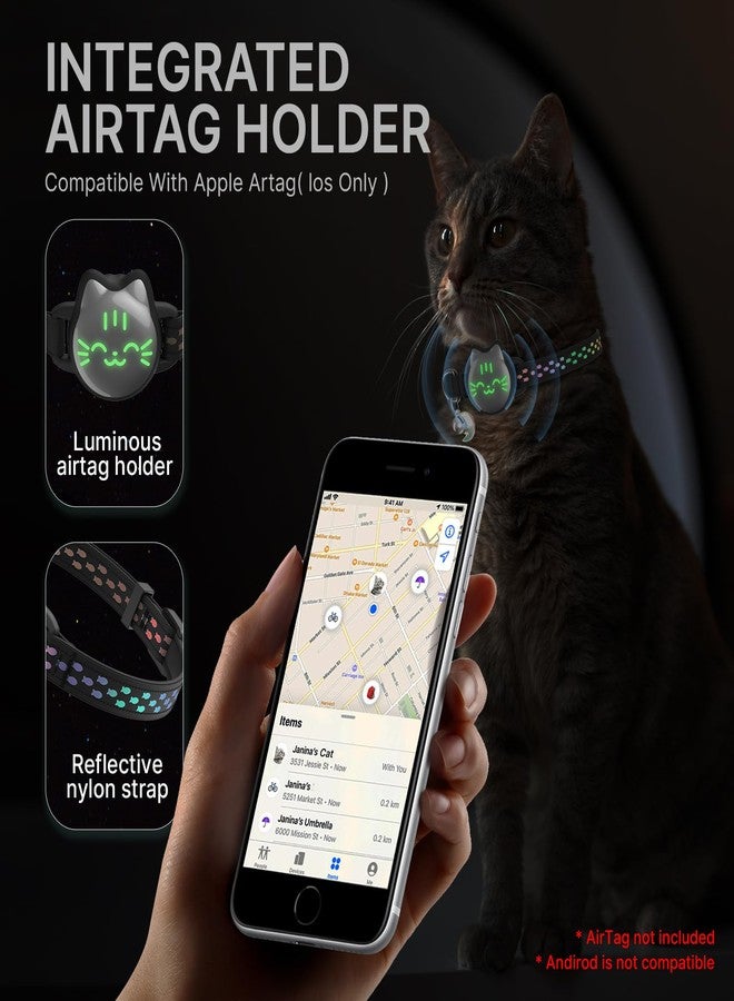 typecase Waterproof Airtag Cat Collar, Breakaway Cat Airtag Collar with Luminous & Reflective Fish Pattern, Lightweight Kitten Collars for Apple Air tag, Hidden GPS Tracker Holder for Cats, Kittens(9-13") - Image 5