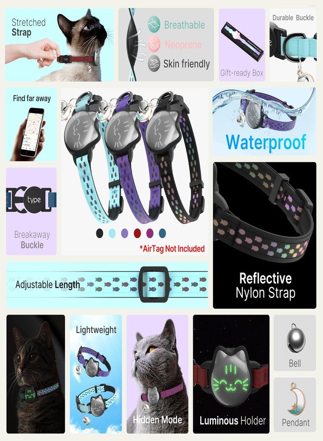 typecase Waterproof Airtag Cat Collar, Breakaway Cat Airtag Collar with Luminous & Reflective Fish Pattern, Lightweight Kitten Collars for Apple Air tag, Hidden GPS Tracker Holder for Cats, Kittens(9-13") - Image 2