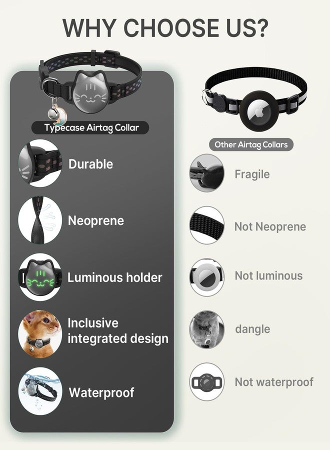 typecase Waterproof Airtag Cat Collar, Breakaway Cat Airtag Collar with Luminous & Reflective Fish Pattern, Lightweight Kitten Collars for Apple Air tag, Hidden GPS Tracker Holder for Cats, Kittens(9-13") - Image 3