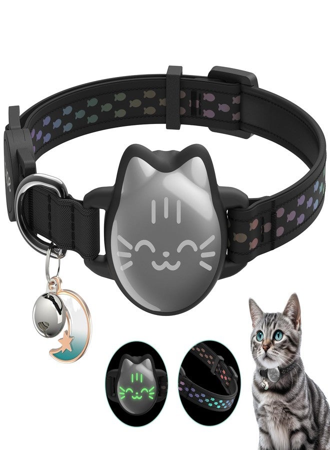 typecase Waterproof Airtag Cat Collar, Breakaway Cat Airtag Collar with Luminous & Reflective Fish Pattern, Lightweight Kitten Collars for Apple Air tag, Hidden GPS Tracker Holder for Cats, Kittens(9-13") - Image 1