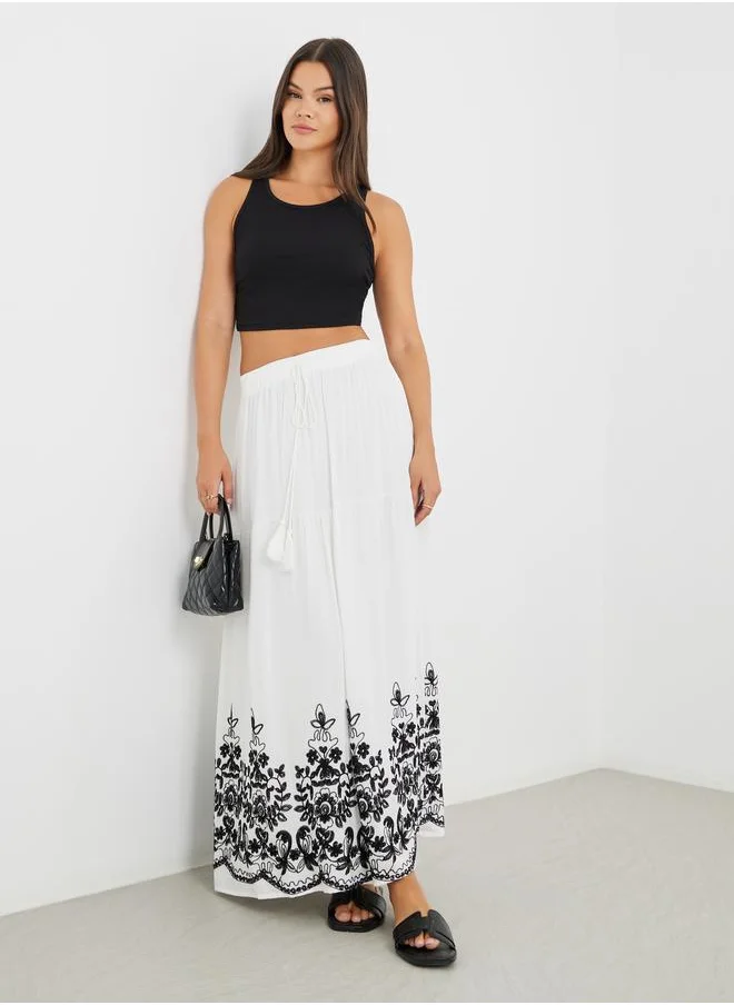 ستايلي Styli Embroidered Hem A-Line Maxi Skirt