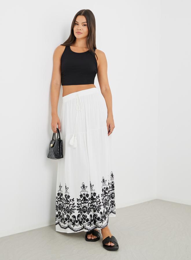 Styli Styli Embroidered Hem A-Line Maxi Skirt  - Image 1