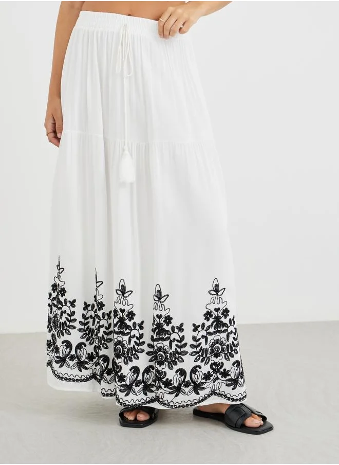 ستايلي Styli Embroidered Hem A-Line Maxi Skirt