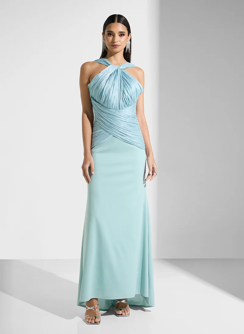 Namshi x Pleated Halter Gown Dress