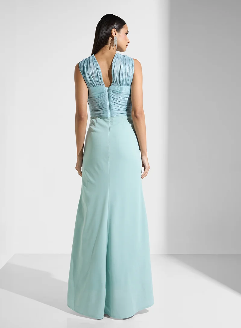 Namshi x Pleated Halter Gown Dress