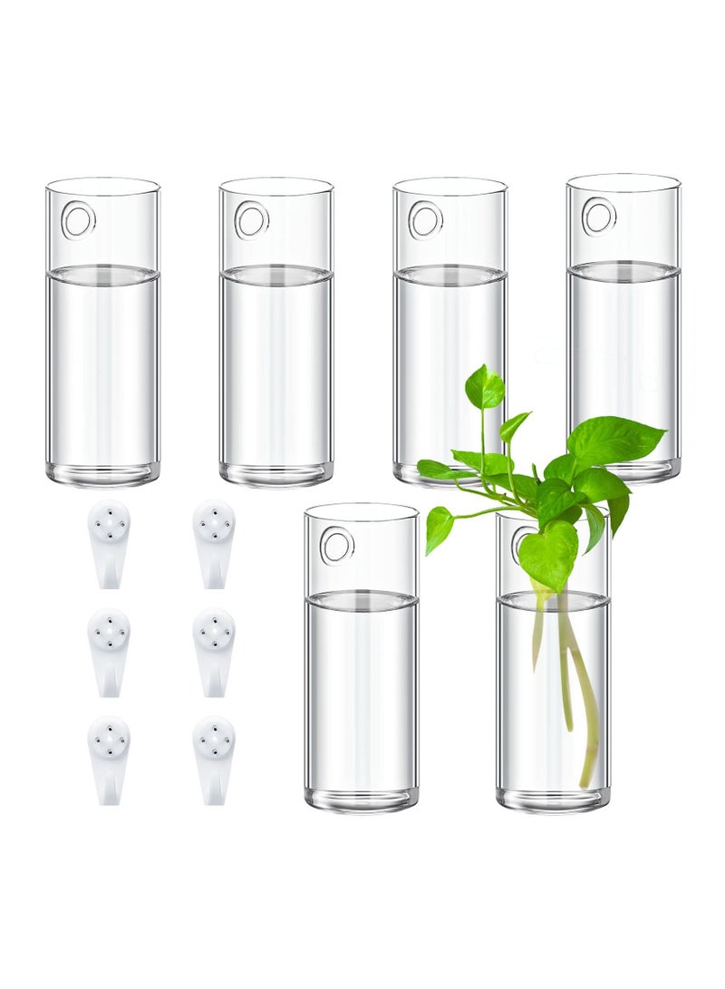 Y&D Glass Wall Vase for Plants, 6PCS Hanging Planters, Plant Containers, Indoor Propagation Planter Container Holder, with Plastic Invisible Hangers, Terrarium - Image 1