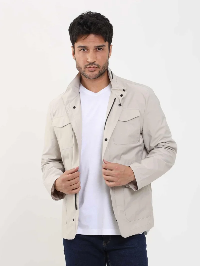 Dufy Beige Men's Regular Fit Straight Collar Safari Coat - 104379