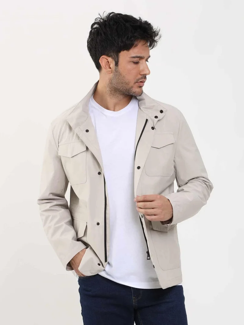 Dufy Beige Men's Regular Fit Straight Collar Safari Coat - 104379
