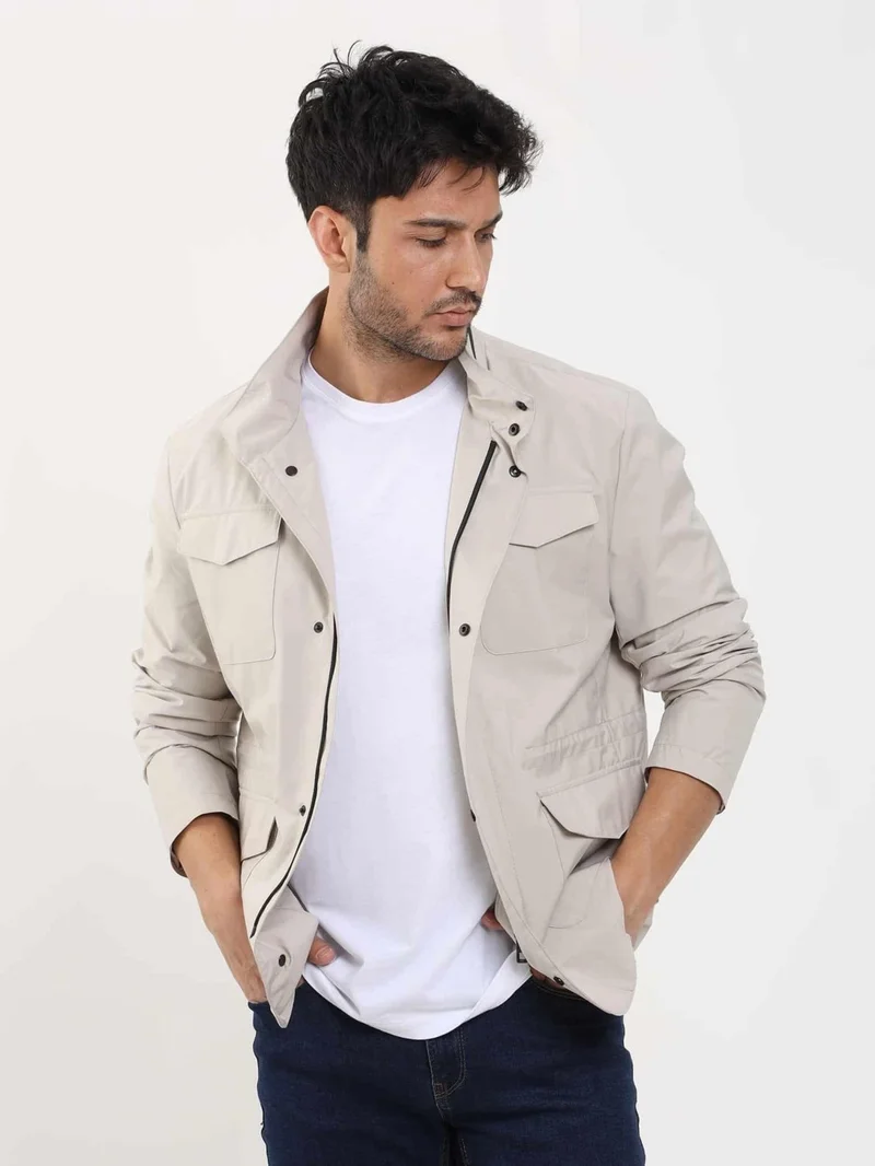 Dufy Beige Men's Regular Fit Straight Collar Safari Coat - 104379