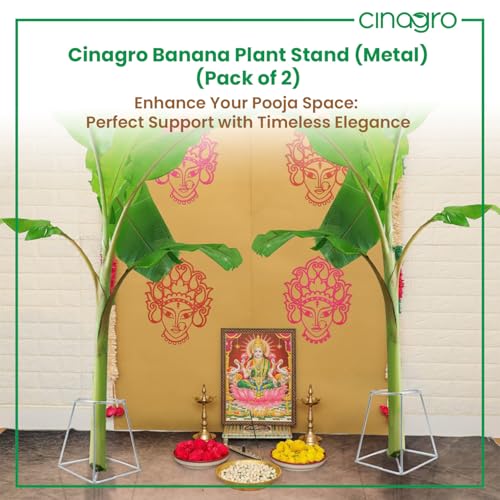 CINAGRO Silver Banana Plant Stand - Pair (Left & Right) for Pooja & Mandir Decor, Rust-Resistant Durable Metal Stand for Banana Stems, Leaf Holder for Temple, Home Festival Decoration Use - Image 2