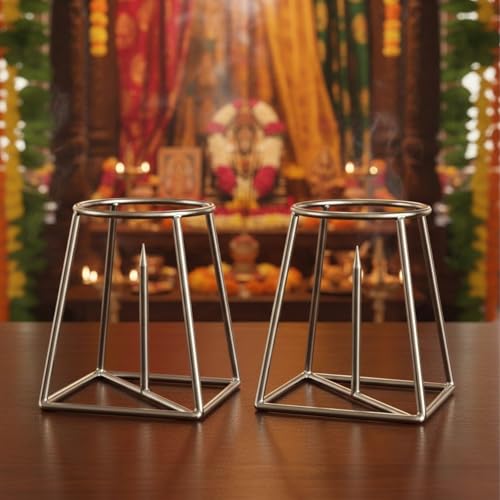 CINAGRO Silver Banana Plant Stand - Pair (Left & Right) for Pooja & Mandir Decor, Rust-Resistant Durable Metal Stand for Banana Stems, Leaf Holder for Temple, Home Festival Decoration Use - Image 1