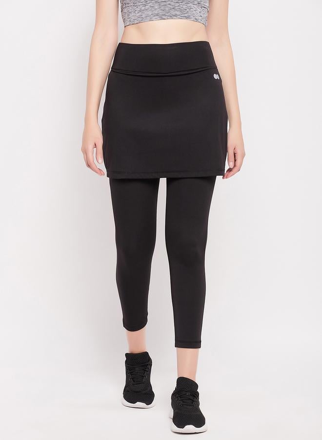 Clovia Black Snug Fit Active Skirt with Attached Tights - Image 3