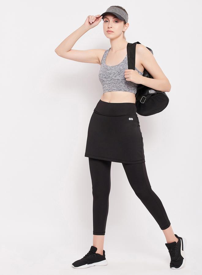 Clovia Black Snug Fit Active Skirt with Attached Tights - Image 1