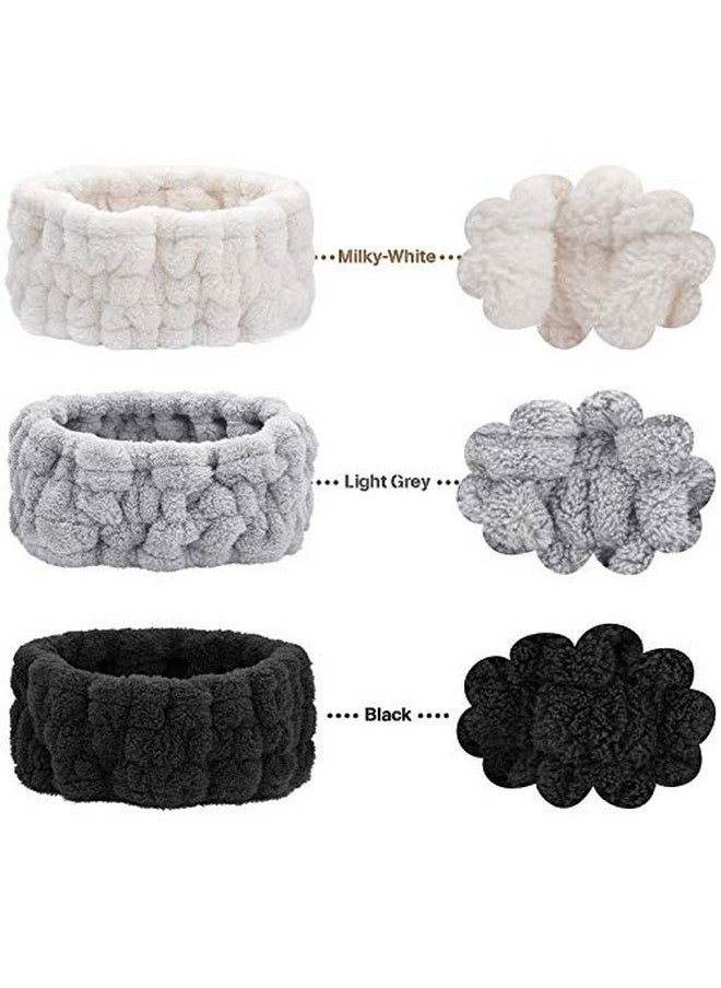 Chuangdi 3 Pieces Spa Facial Headband For Makeup And Washing Face Terry Cloth Hairband Yoga Sports Shower Facial Elastic Head Band Wrap For Girls And Women (Black White Light Grey)  - Image 4