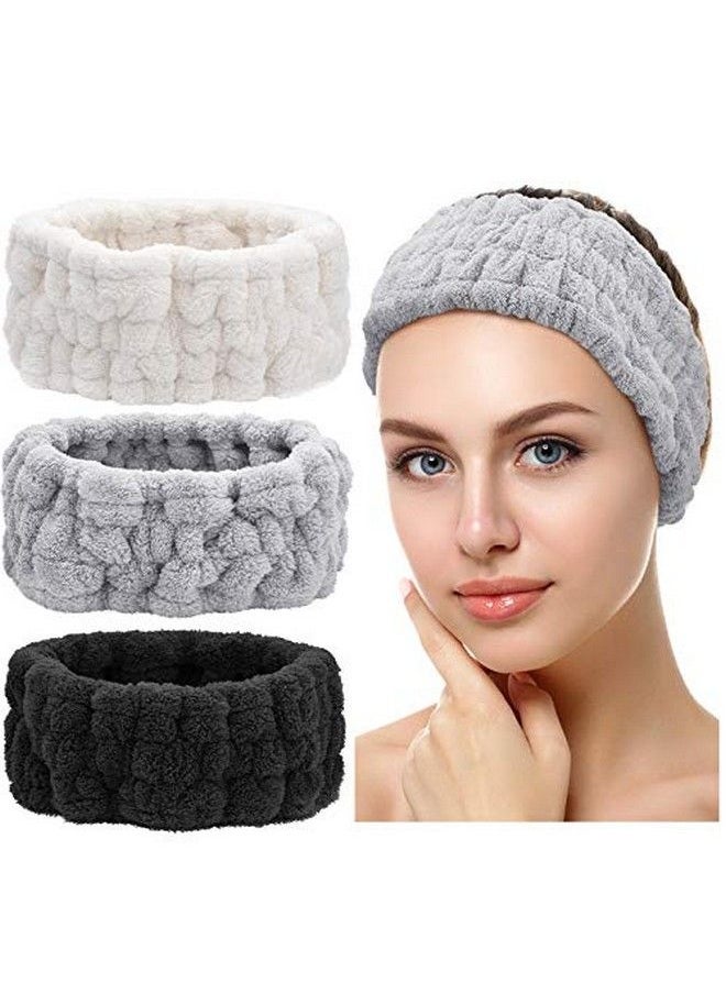 Chuangdi 3 Pieces Spa Facial Headband For Makeup And Washing Face Terry Cloth Hairband Yoga Sports Shower Facial Elastic Head Band Wrap For Girls And Women (Black White Light Grey)  - Image 2
