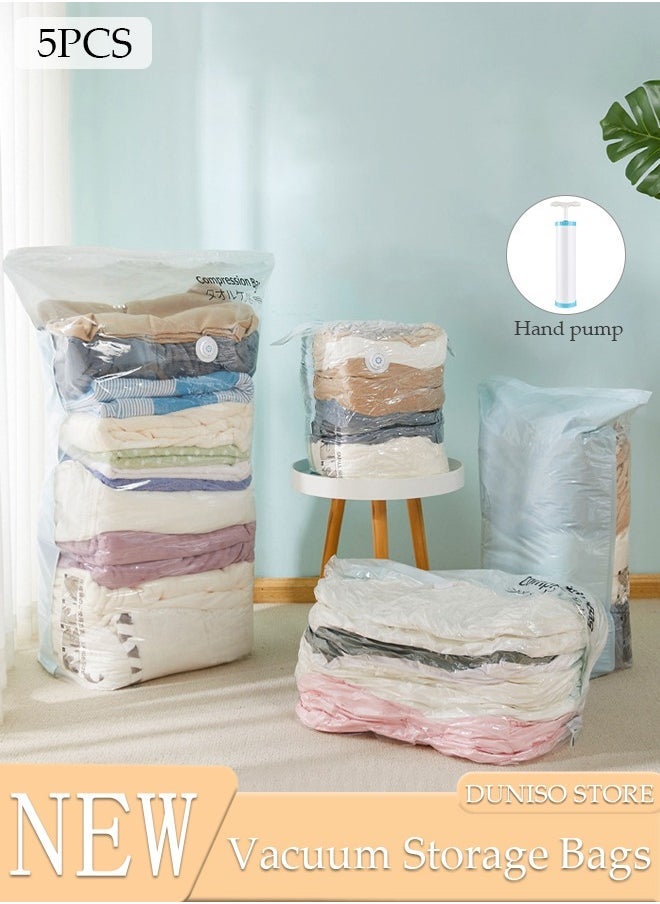 Vacuum Space Saver Bag, 5 Pack Small Size Reusable Vacuum Storage Bag(70 x 50 x 32 cm), Simple Style Three-dimensional Bag with Hand Pump, Suitable for cotton quilt, blanket, clothing - Image 1