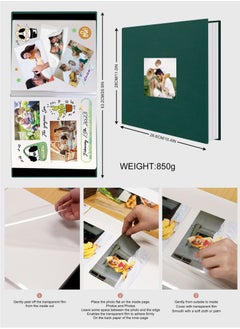 HomarKet Large Photo Album Scrapbook with Window, Linen Self Adhesive Scrapbook Album, Wedding Anniversary Birthday Valentines Day, 28cm x 27cm 40 Blank Pages Memory Book with A Metallic Pen Green  - Image 3